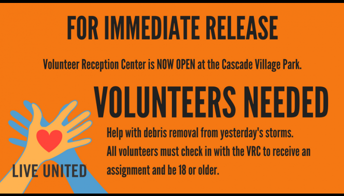 Volunteer Reception Center Open in Cascade Header Image